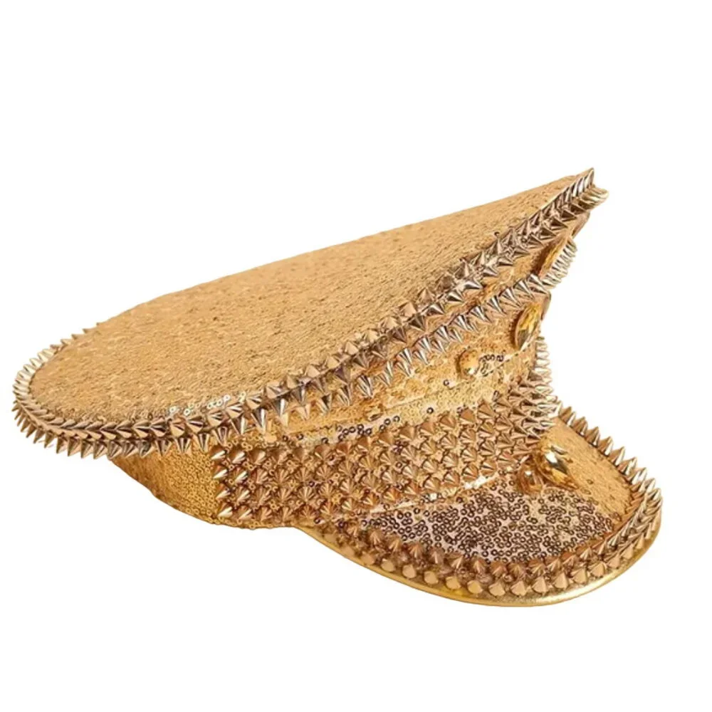 Gold Punk Style Rock N Roller Spike Hat For Night Club or Costume